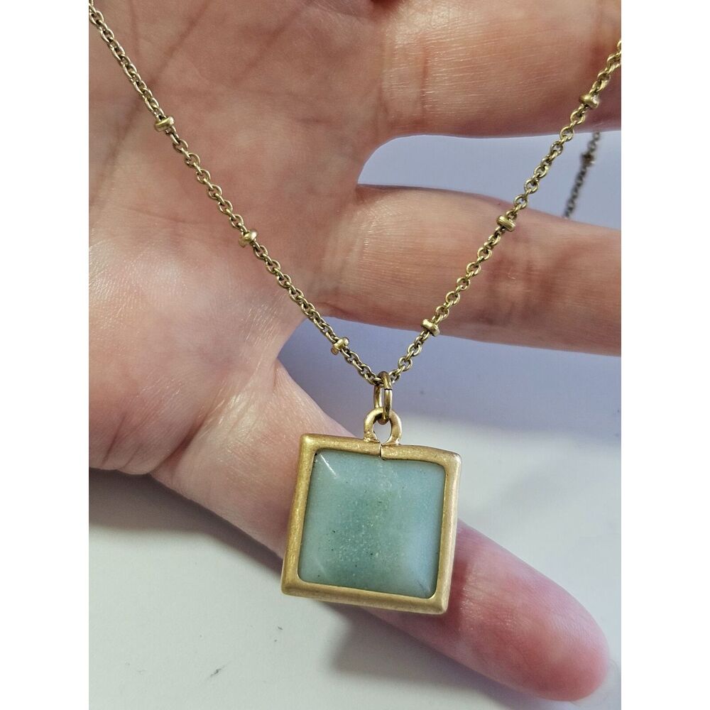Canvas gold tone blue/green stone pendant necklace 18-21"